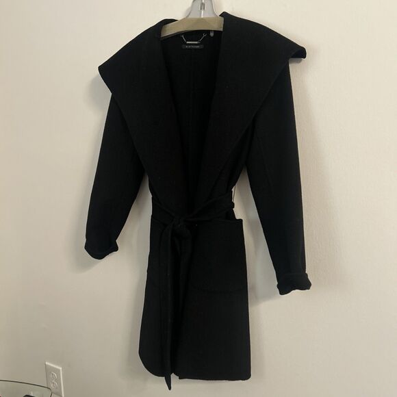 Elie Tahari Wrap Coat Women’s Small Black 60% Wool Blend Belted Shawl Collar - Picture 2 of 5